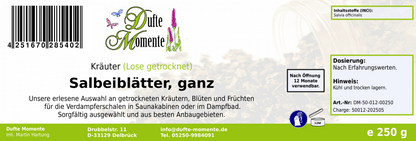 Getrocknete Kräuter Etikett 250g Salbeiblätter ganz
