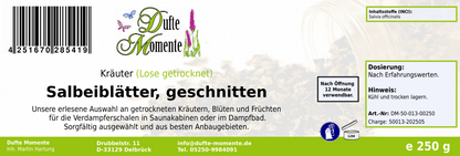 Getrocknete Kräuter Etikett 250g Salbeiblätter geschnitten