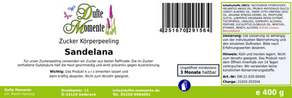 Sandelana (Sandelholz) - 400g Zucker Körperpeeling, für empfindliche Haut