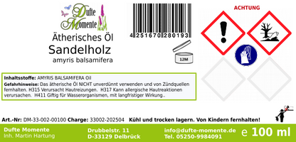 Ätherisches Öl Etikett 100 ml Sandelholz