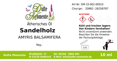 Ätherisches Öl Etikett 10 ml Sandelholz