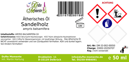 Ätherisches Öl Etikett 50 ml Sandelholz