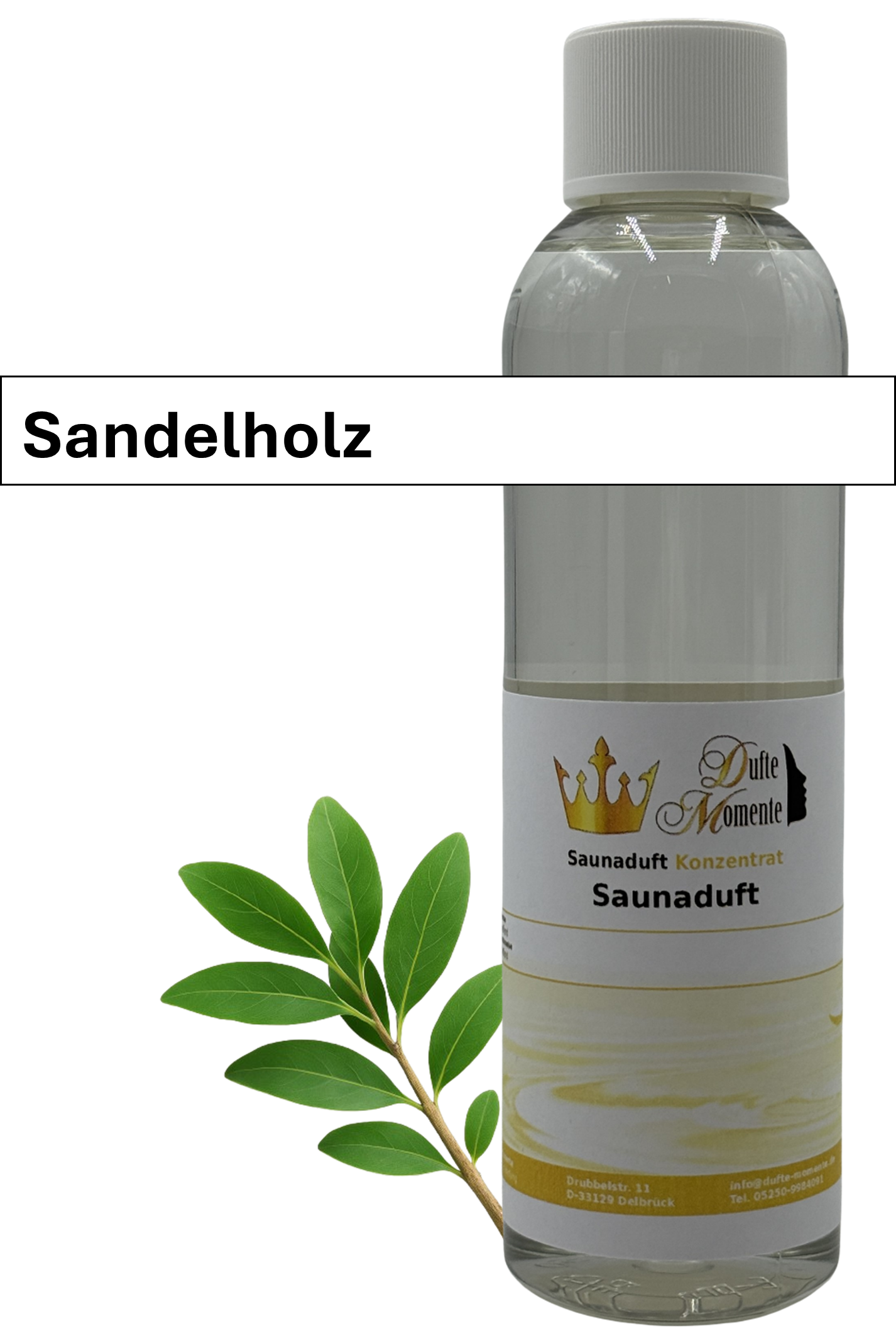Saunaaufguss Sandelholz in 250ml Flasche mit Duftbanner