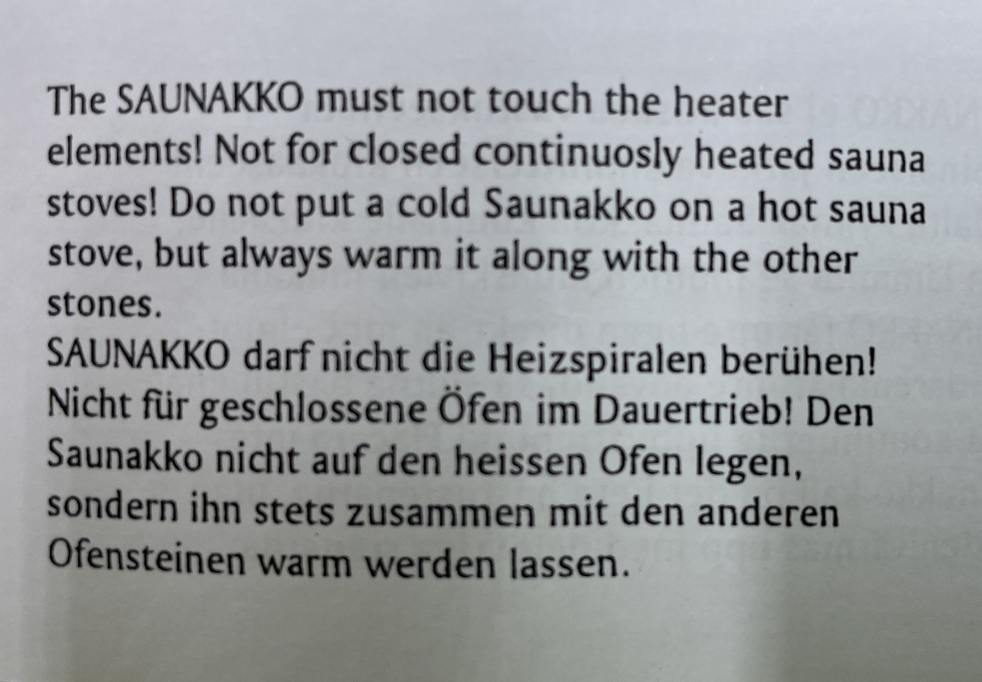 Beipackzettel für Saunakko-Speckstein wie im Artikeltext