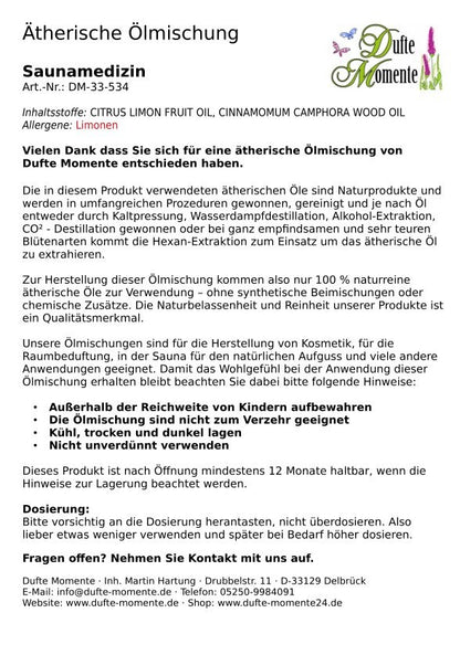 Saunamedizin (Kampfer, Zitrone) - ätherische Ölmischung, naturrein
