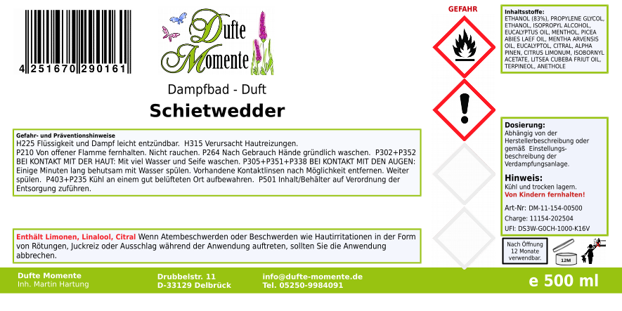 Dampfbadduft Konzentrat Etikett 500 ml Schietwedder