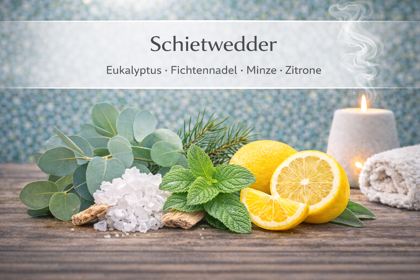 Ätherische Ölmischung Schietwedder mit Eukalyptus und Minze in Wellness Atmosphäre
