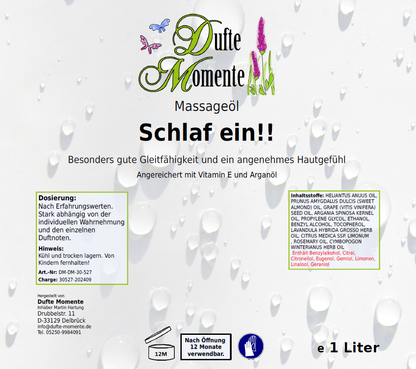 Massageöl-Etikett 1 Liter Schlaf ein!!