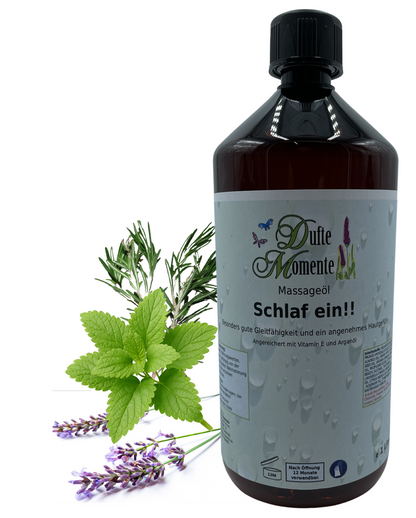 Massageöl 1 Liter Schlaf ein mit visualisierten Bestandteilen