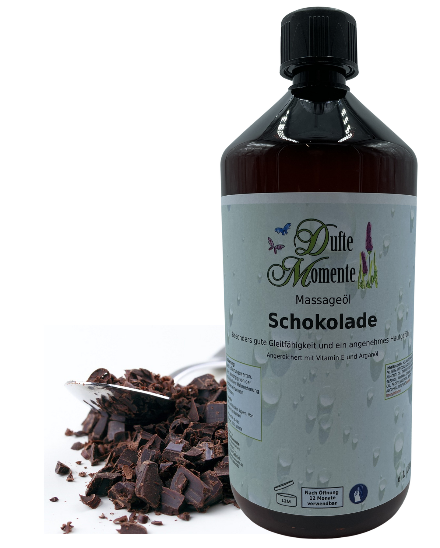 Massageöl 1 Liter Schokolade mit visualisierten Bestandteilen