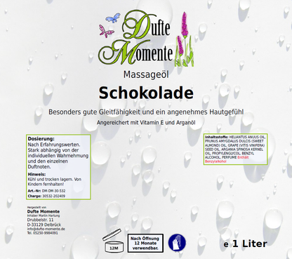 Massageöl-Etikett 1 Liter Schokolade