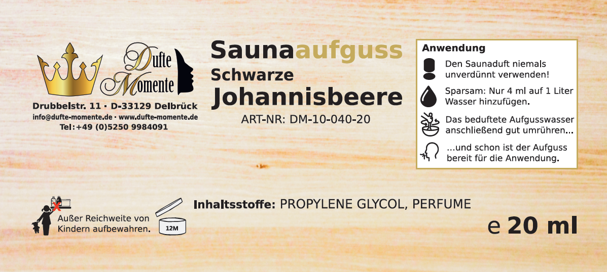 Etikett 20ml Schwarze Johannisbeere