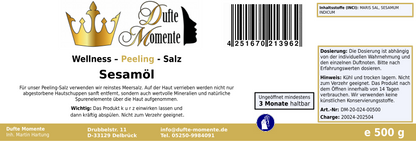 Sesamöl - 500g Salz Körperpeeling, mit BIO-Meersalz