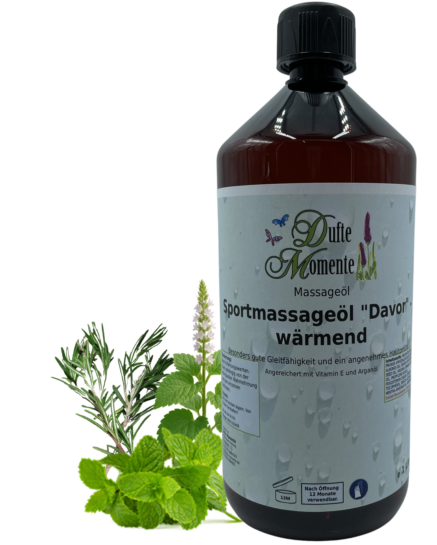 Massageöl 1 Liter Davor mit visualisierten Bestandteilen