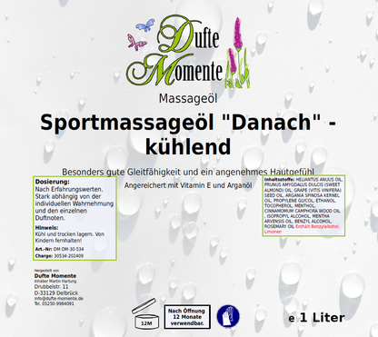 Massageöl-Etikett 1 Liter Sportmassageöl Danach