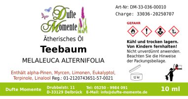 Ätherisches Öl Etikett 10 ml Teebaum