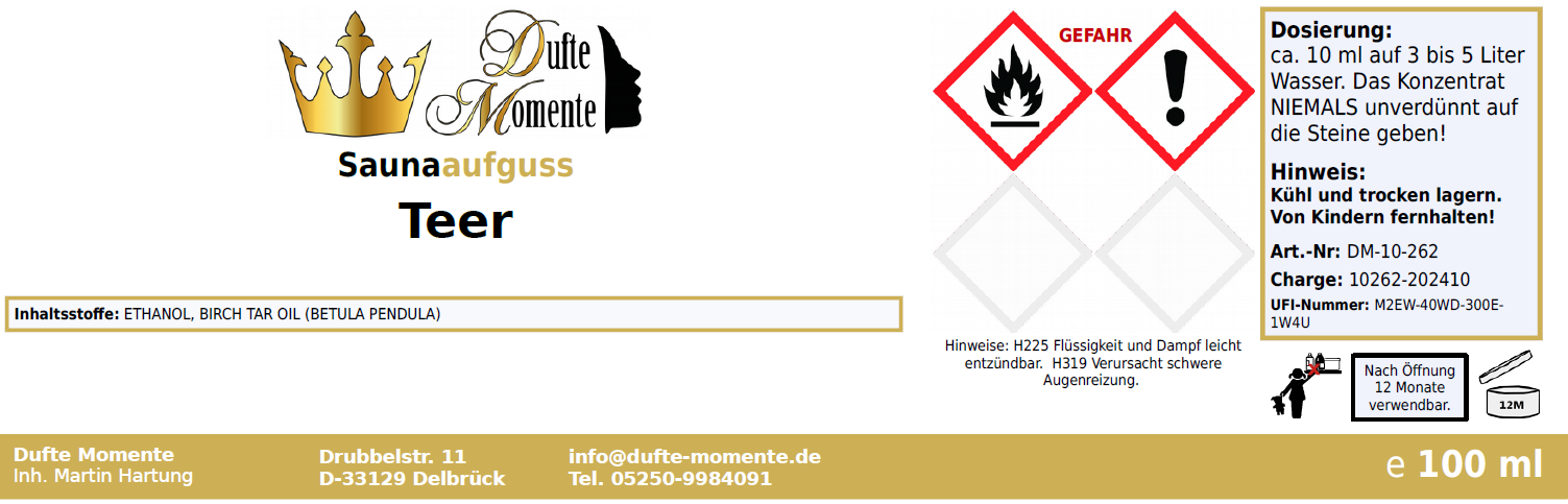 Saunaduft Konzentrat Etikett 100ml Teer