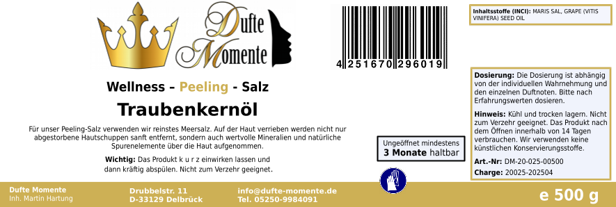 Traubenkernöl - 500g Salz Körperpeeling, mit BIO-Meersalz