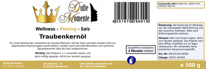 Traubenkernöl - 500g Salz Körperpeeling, mit BIO-Meersalz