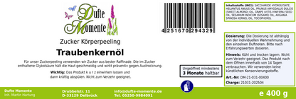 Traubenkernöl - 400g Zucker Körperpeeling, für empfindliche Haut