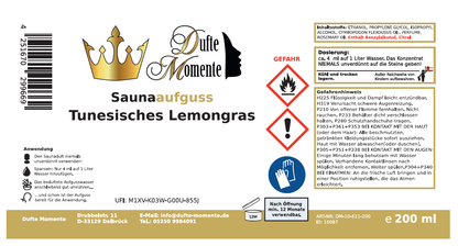 Saunaduft Konzentrat Etikett 200 ml Tunesisches Lemongras