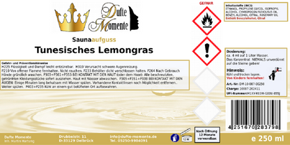 Saunaduft Konzentrat 250 ml Etikett Tunesisches Lemongras