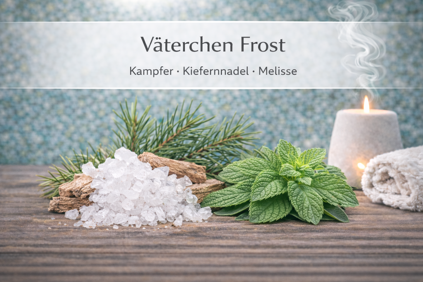 Ätherische Ölmischung Väterchen Frost mit Kiefer und Kampfer in Wellness Atmosphäre