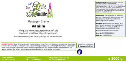 Massage-Creme Vanille -  1 kg, mit hochwertiger Sheabutter