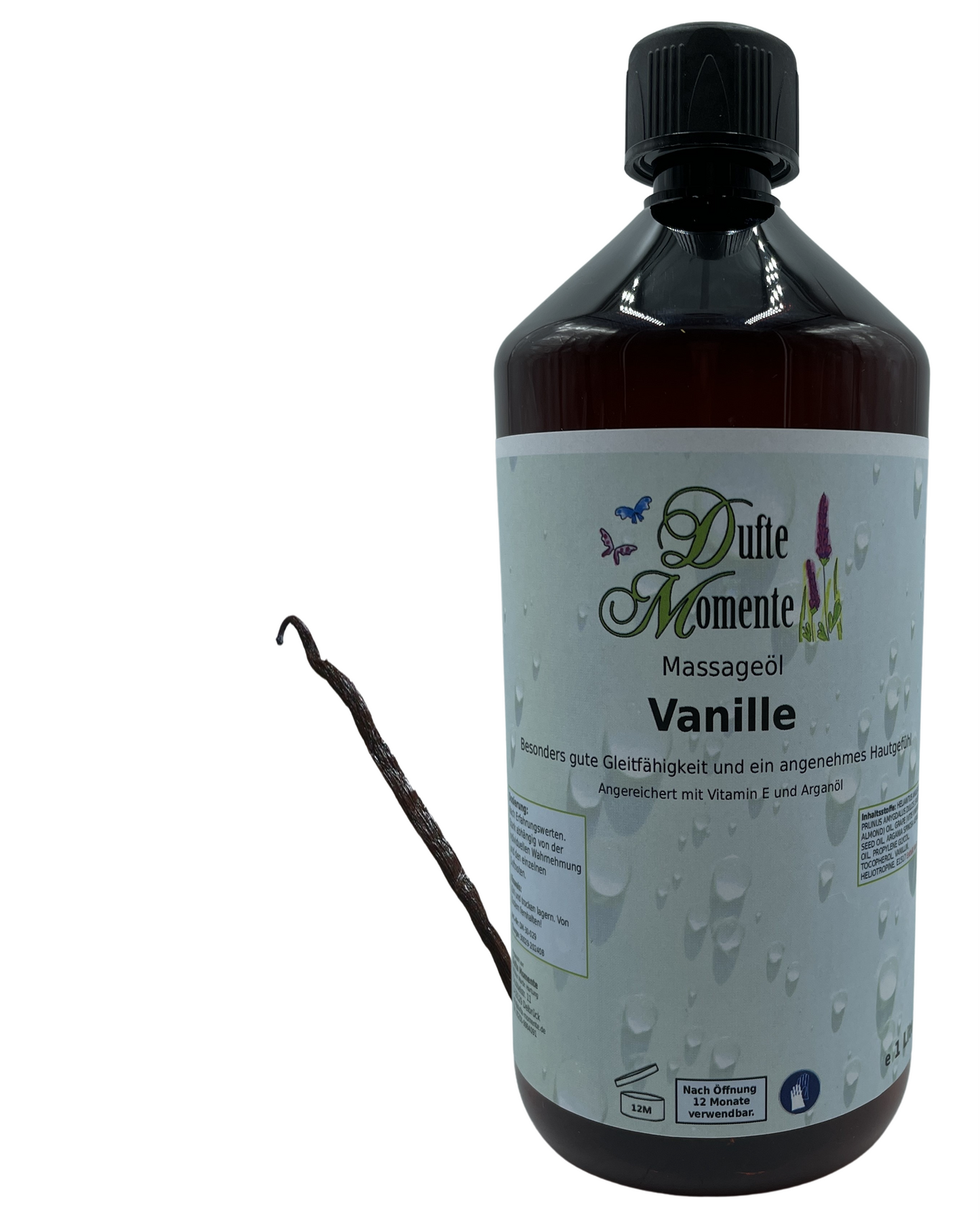 Massageöl 1 Liter Vanille mit visualisierten Bestandteilen