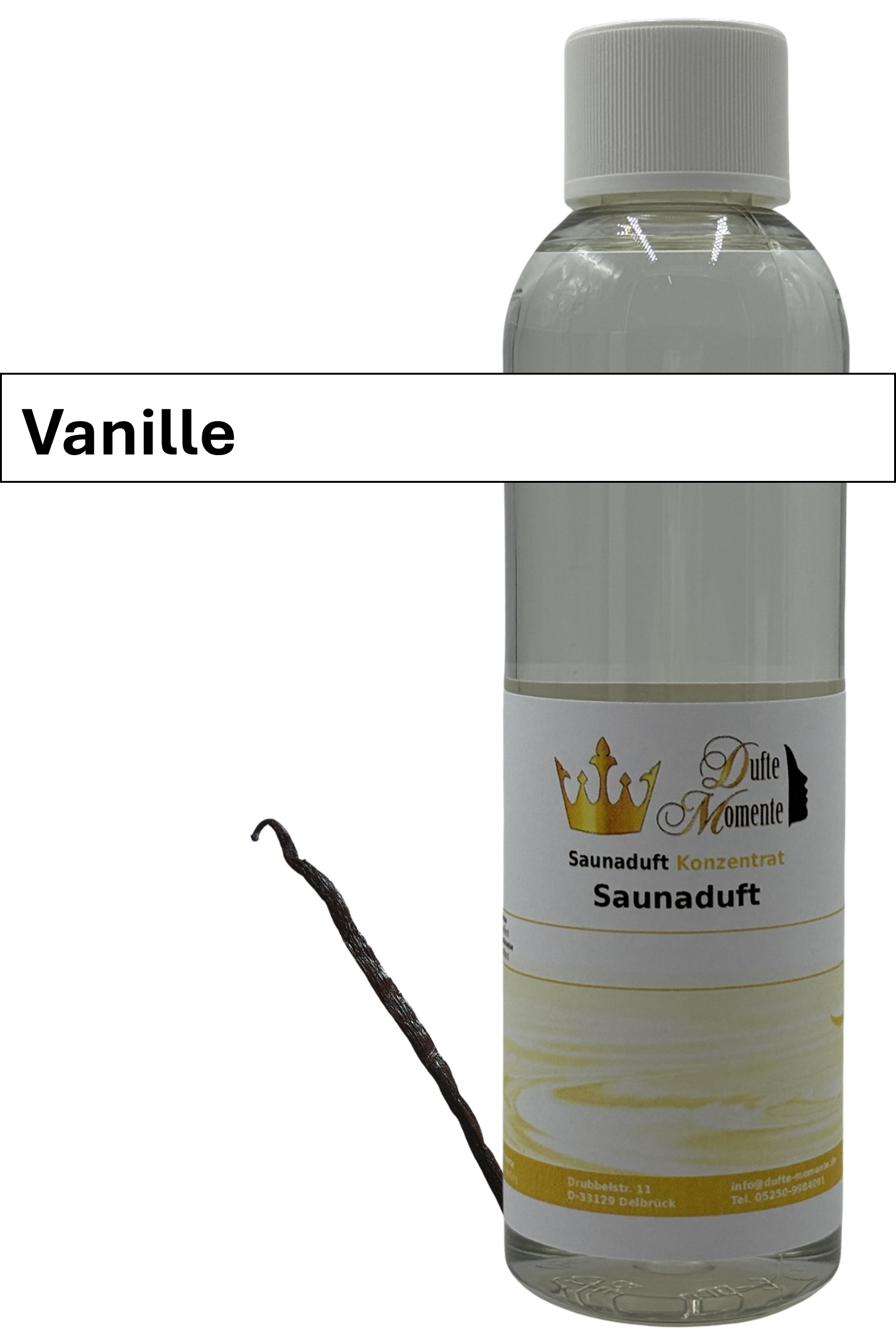 Saunaaufguss Vanille in 250ml Flasche mit Duftbanner