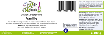 Vanille - 400g Zucker Körperpeeling, für empfindliche Haut