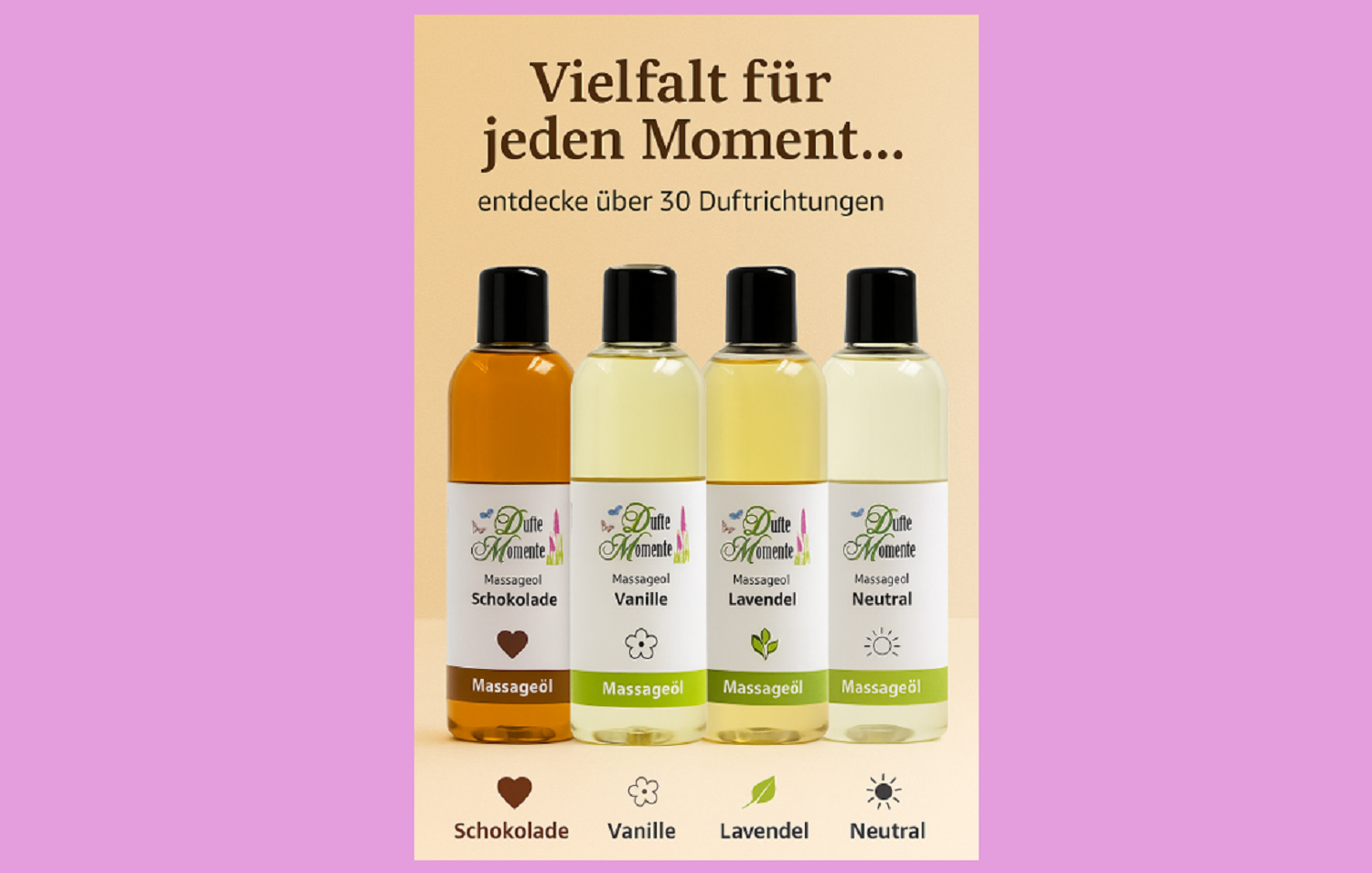 Vielfalt mit über 30 Duftrichtungen bei Massageölen