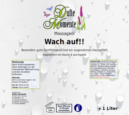 Massageöl-Etikett 1 Liter  Wach auf!!