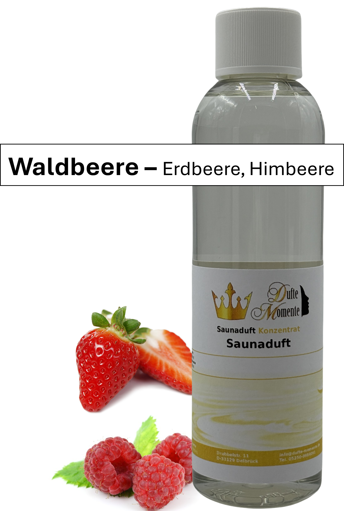 Saunaaufguss Waldbeere in 250ml Flasche mit Duftbanner