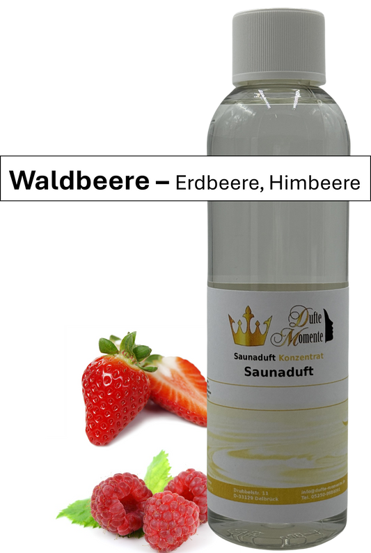 Saunaaufguss Waldbeere in 250ml Flasche mit Duftbanner