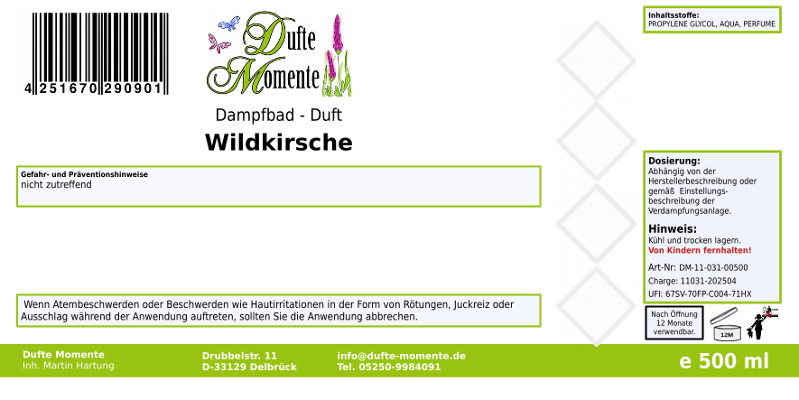Dampfbadduft Konzentrat Etikett 500 ml Wildkirsche
