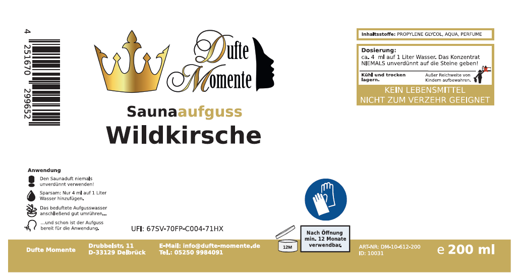 Saunaduft Konzentrat Etikett 200 ml Wildkirsche