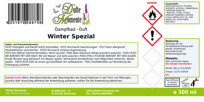 Dampfbadduft Konzentrat Etikett 500 ml Winter Spezial