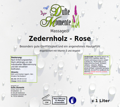 Massageöl-Etikett 1 Liter Zedernholz - Rose