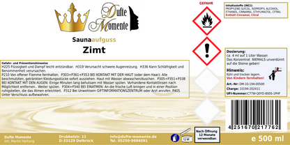 Saunaduft Konzentrat 500 ml Etikett Zimt