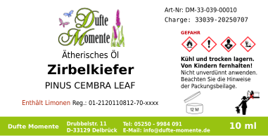 Ätherisches Öl Etikett 10 ml Zirbelkiefer