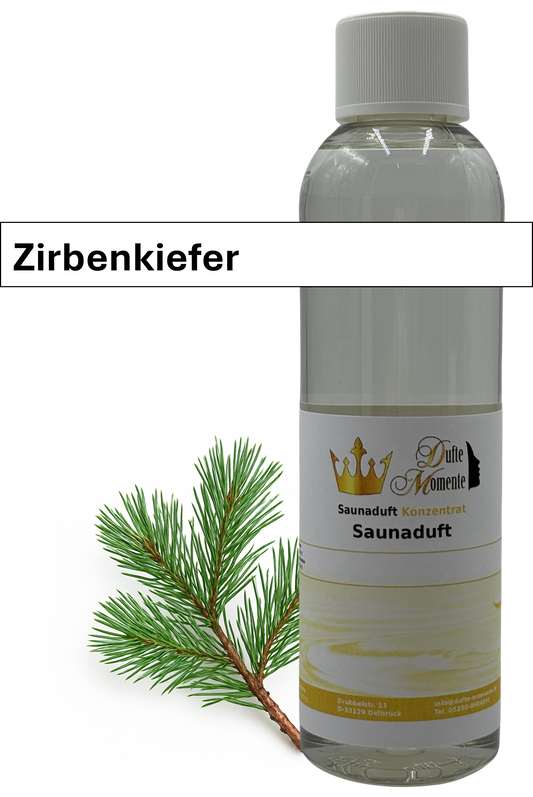 Saunaaufguss Zirbenkiefer in 250ml Flasche mit Duftbanner