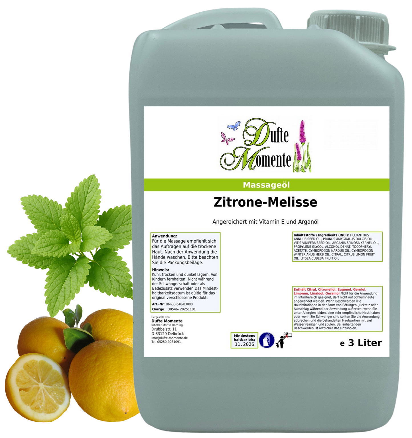 Produktfoto Massageöl 3 Liter Zitrone-Melisse