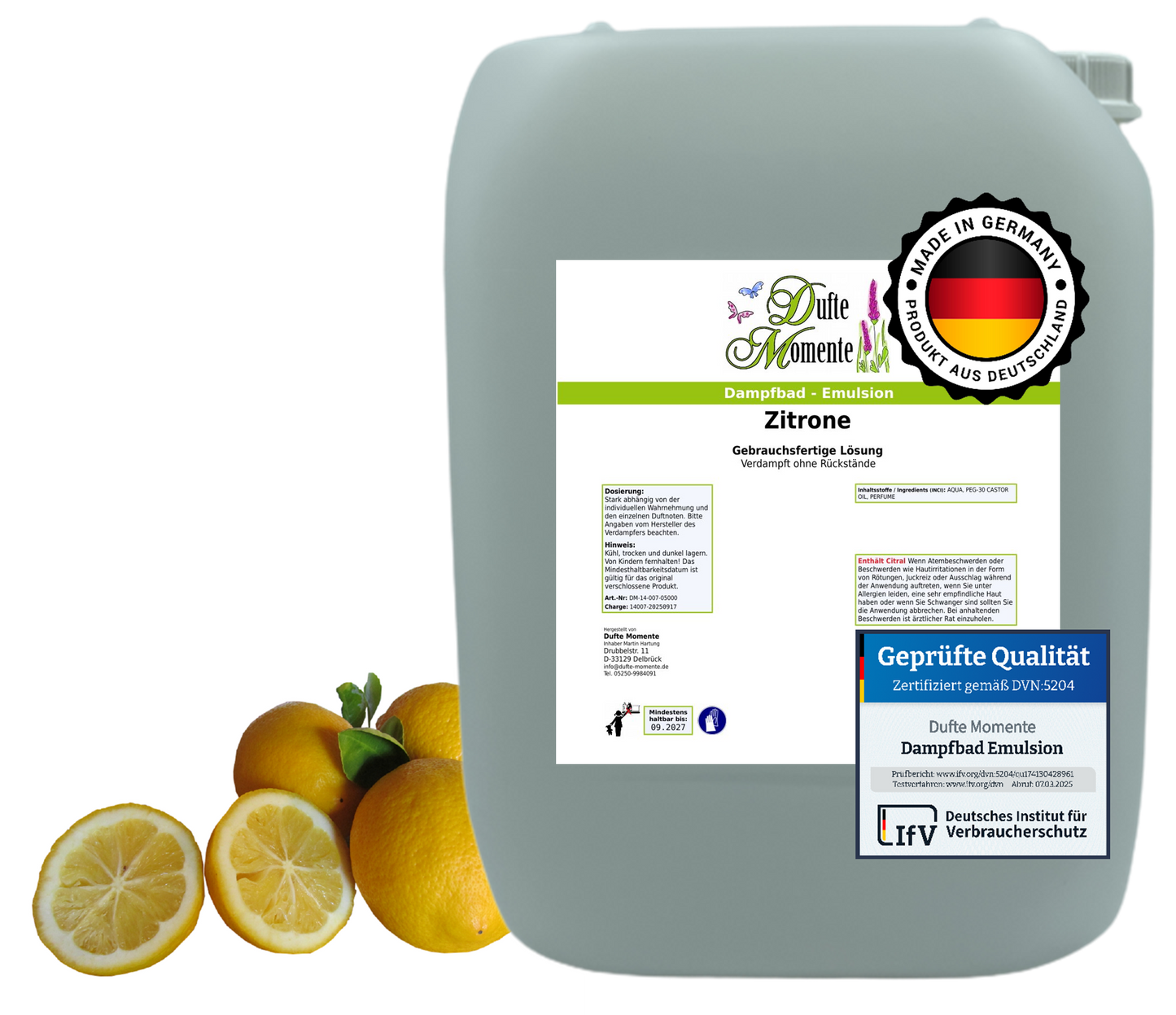 Dampfbad-Emulsion Zitrone | Gebrauchsfertig & DVN-Zertifiziert für Dein Home-Spa | 3L, 5L, 10L