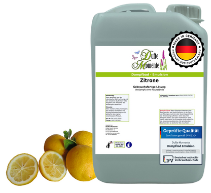 Dampfbad-Emulsion Zitrone | Gebrauchsfertig & DVN-Zertifiziert für Dein Home-Spa | 3L, 5L, 10L