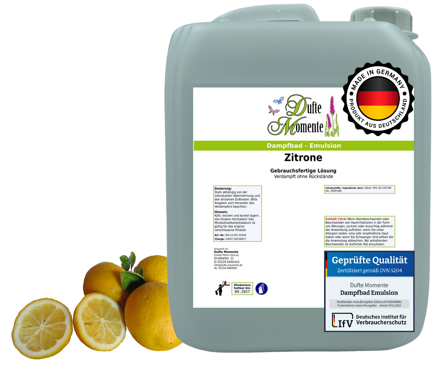 Dampfbad-Emulsion Zitrone | Gebrauchsfertig & DVN-Zertifiziert für Dein Home-Spa | 3L, 5L, 10L