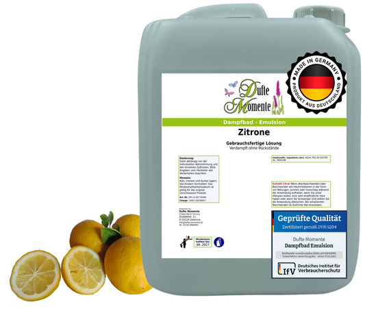 Dampfbad-Emulsion Zitrone | Gebrauchsfertig & DVN-Zertifiziert für Dein Home-Spa | 3L, 5L, 10L