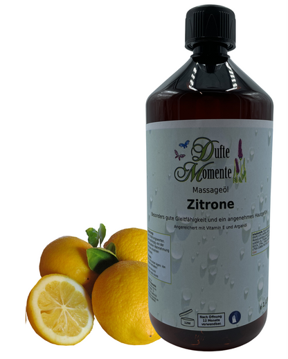 Massageöl 1 Liter Zitrone mit visualisierten Bstandteilen
