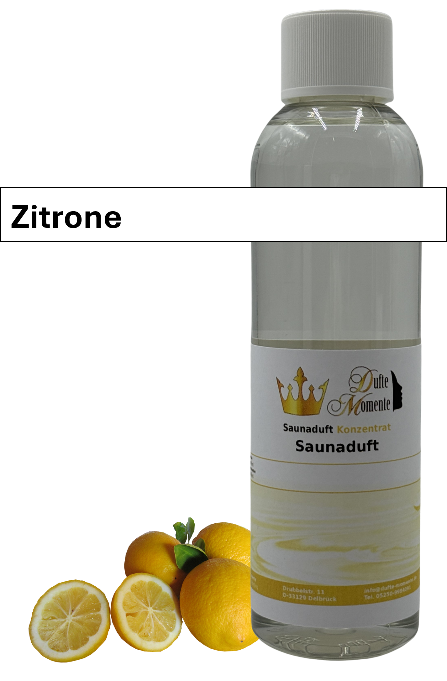 Saunaaufguss Zitrone in 250ml Flasche mit Duftbanner
