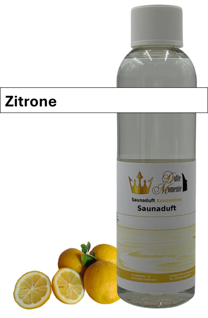 Saunaaufguss Zitrone in 250ml Flasche mit Duftbanner